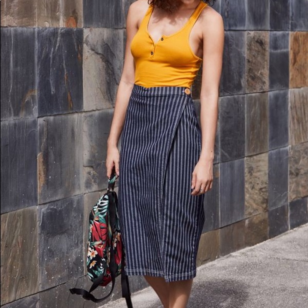 BDG Pinstripe Denim Midi Skirt